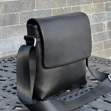 Кожаная мужская сумка через плечо мягкая черная Tiding Bag 12977 12977 фото