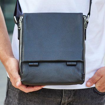 Кожаная сумка Tiding Bag Hogh через плечо черная размер 21 x 24 x 6 см 9389klb фото